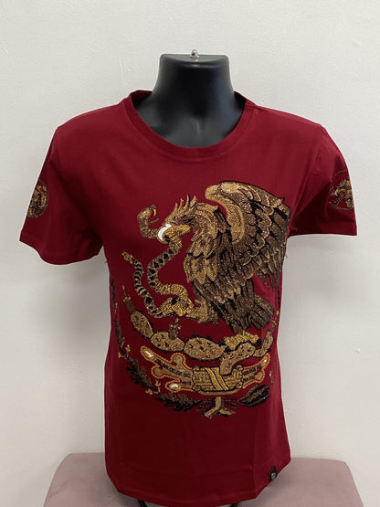 Mens Mexico Emblem Rhinestone Slim Fit  TShirt