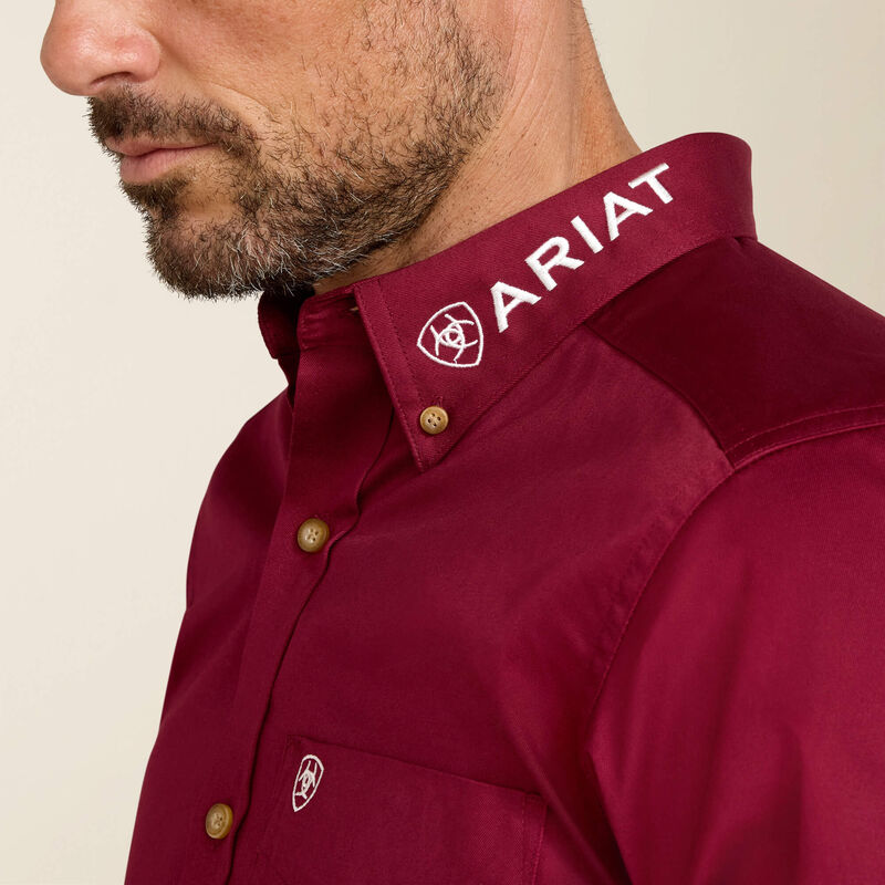 Ariat Mens Team Logo Twill Fitted Shirt - Burgundy/White