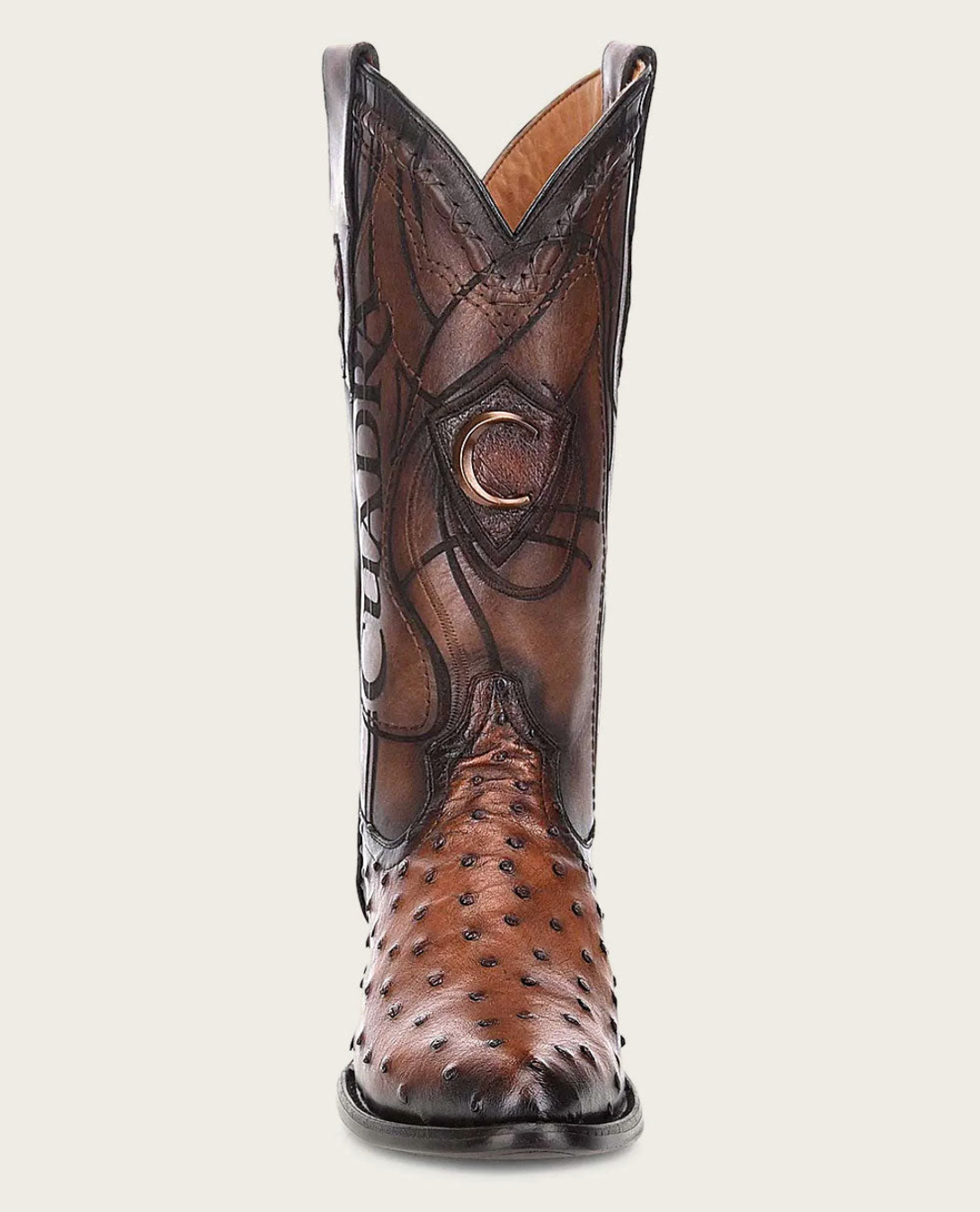 Cuadra Mens Engraved Ostrich Western Boot - Brown