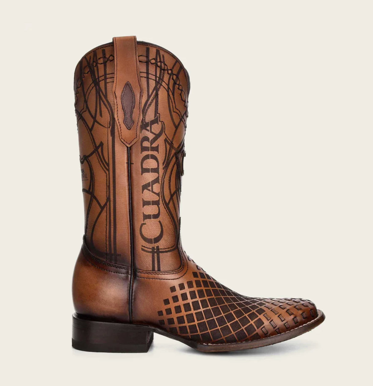 Cuadra Mens Engraved Woven Boot - Brown/Honey