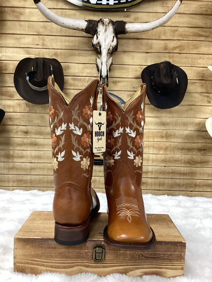 Hooch Womens Flower Embroidered Boots - Bronze