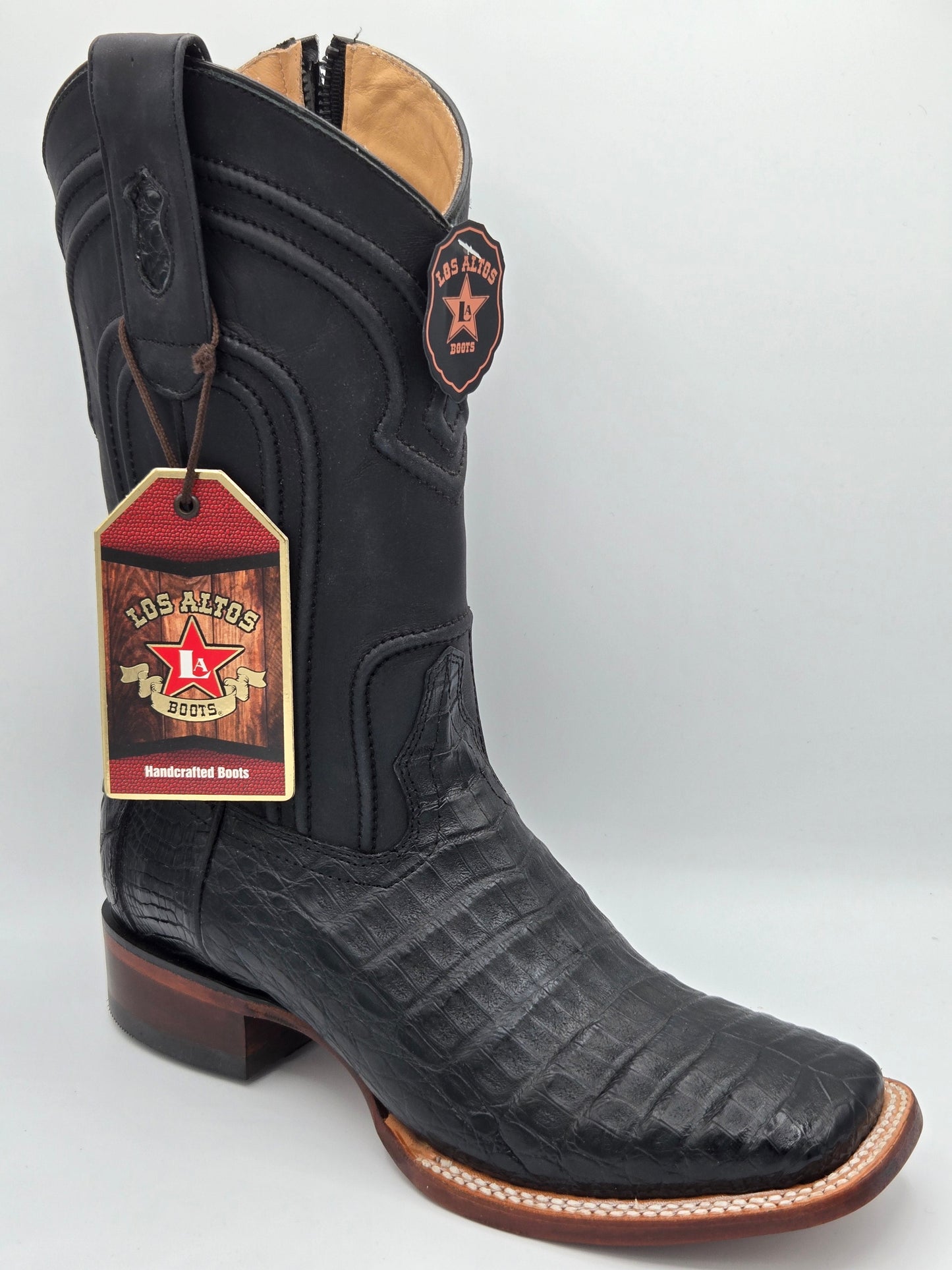 Los Altos Mens Caiman Belly Wide Square Toe - Black