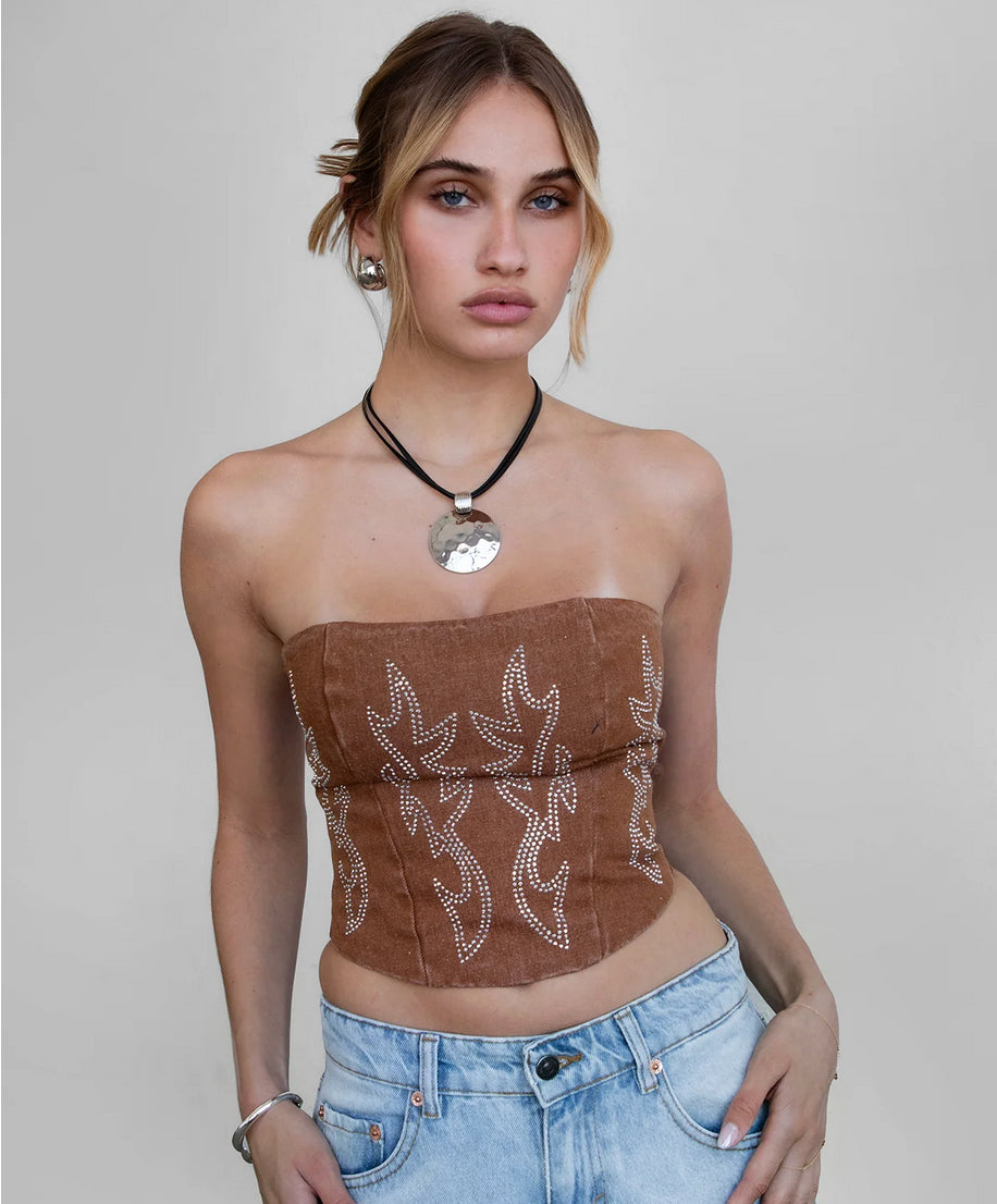 Beckee Womens Denim Corset (Hazelnut)
