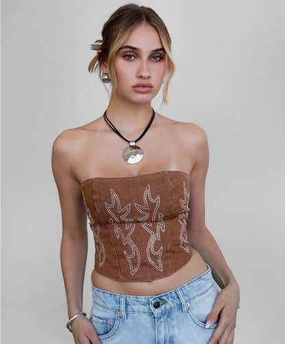 Beckee Womens Denim Corset (Hazelnut)