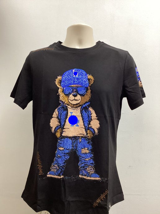 Laverita Mens Blue Bear Rhinestone Slim Fit  TShirt