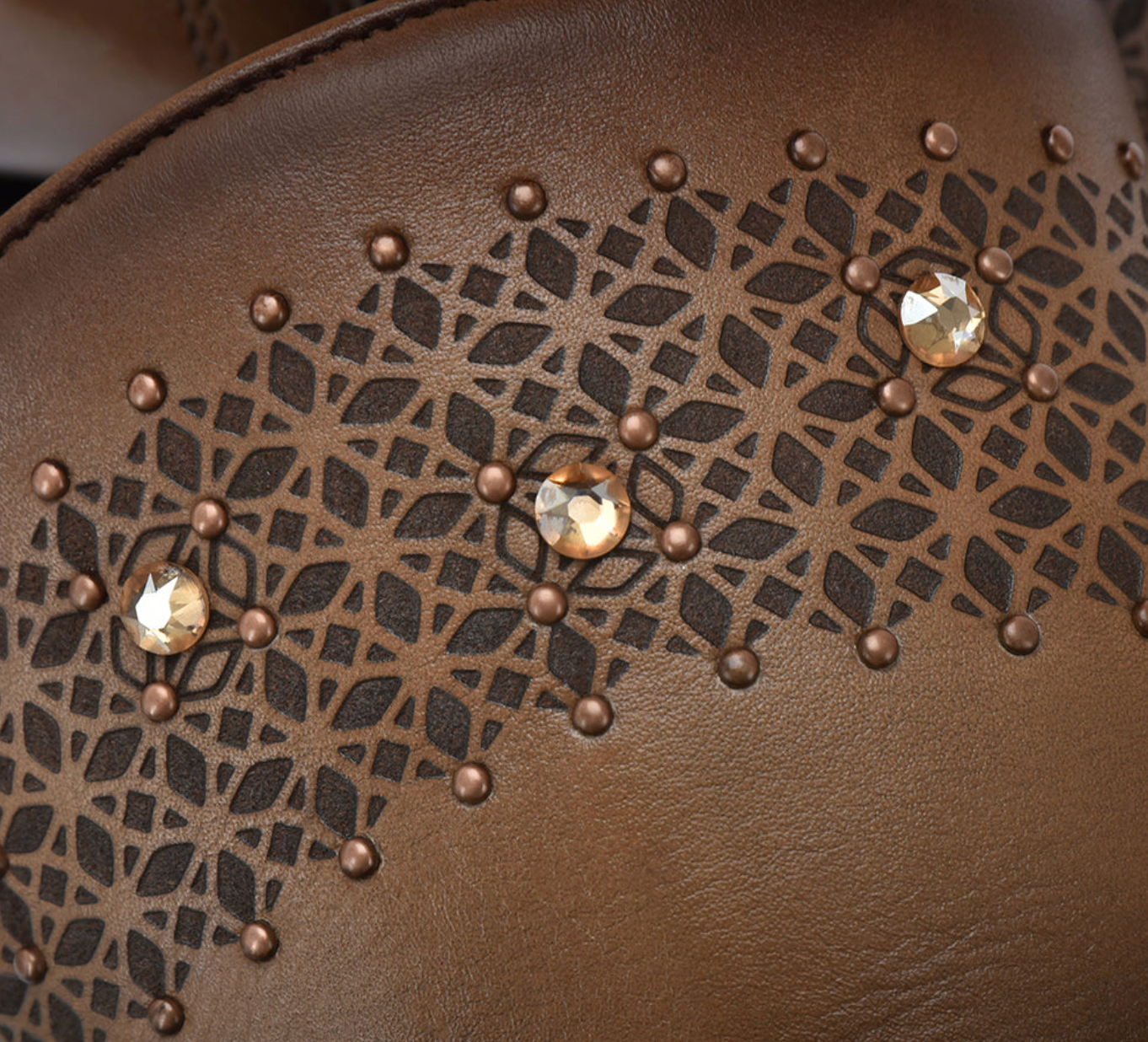 Cuadra Womens Perforated with Crystals High Heel Bootie - Brown