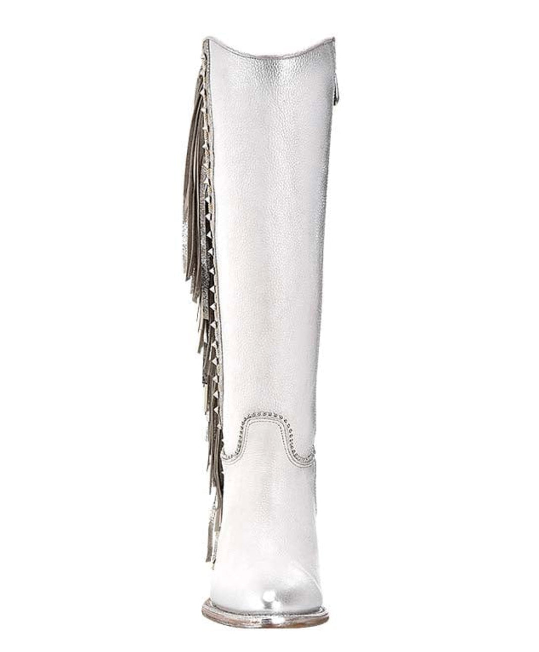 Cuadra Womens Cordova w/ Zipper, Studs, and Fringe Tall Boot- White