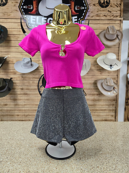 New Mix Womens Circle Cutout Shirt (Hot Pink)