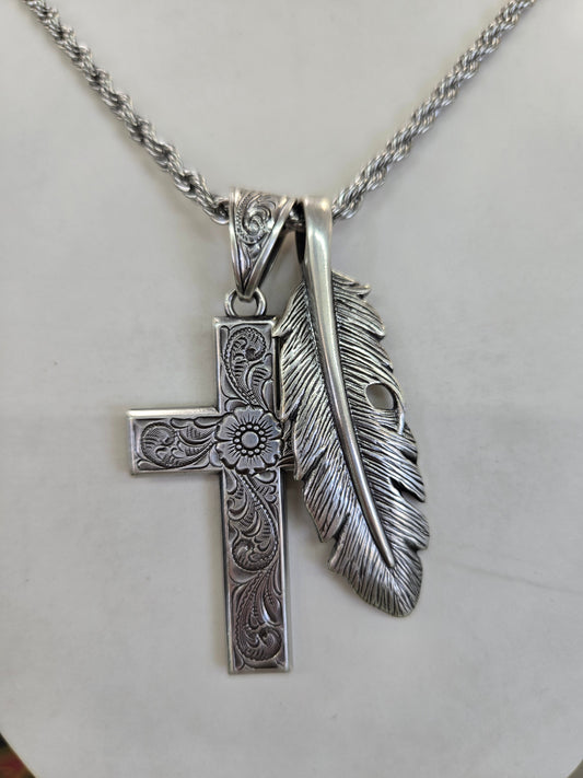 Silverstrike Silver Cross and Feather Necklace