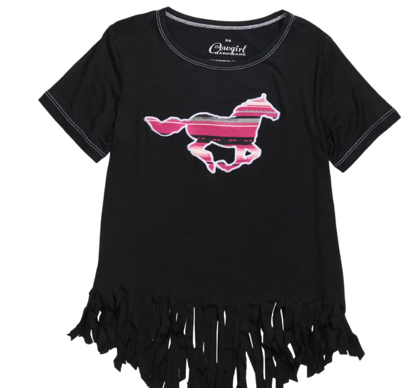 Cowgirl Hardware Kids Serape Horse Fringe Shirt (Black)