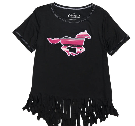 Cowgirl Hardware Kids Serape Horse Fringe Shirt (Black)