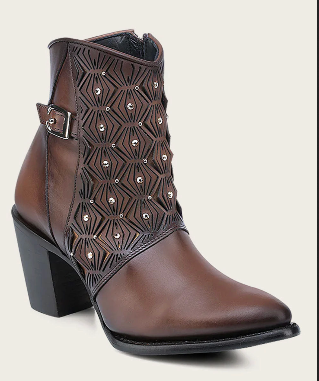 Cuadra Womens Artisan Zipper and Studs Bootie - Honey