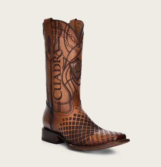 Cuadra Mens Engraved Woven Boot - Brown/Honey