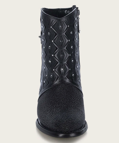Cuadra Womens Stingray Laser & Studs Bootie - Black