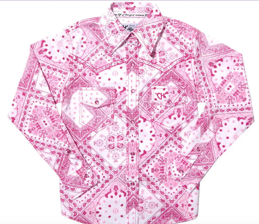 Cowgirl Hardware Kids Classic Bandana Shirt - Pink/White