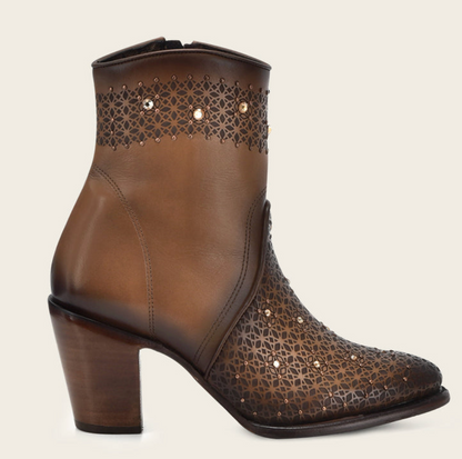 Cuadra Womens Perforated with Crystals High Heel Bootie - Brown