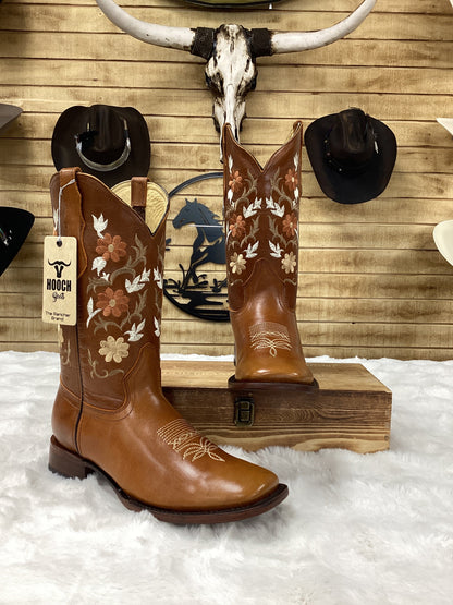 Hooch Womens Flower Embroidered Boots - Bronze
