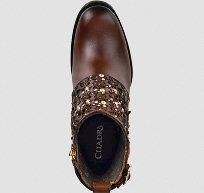 Cuadra Womens Crystal Leather Booties - Mocha