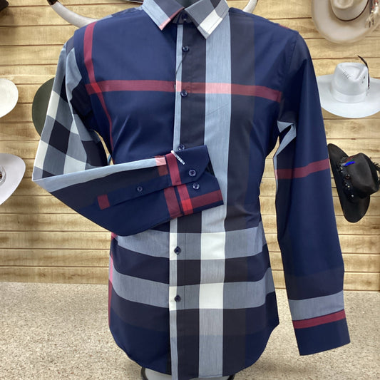 Morelli K1 Mens Plaid Shirt - Blue and Black