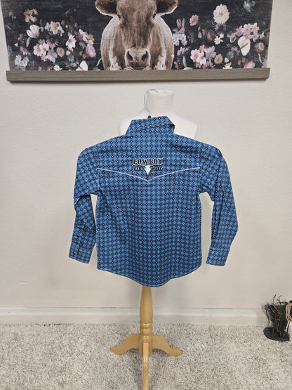 Cowboy Hardware Kids Diamond Floral Print Shirt (Blue)