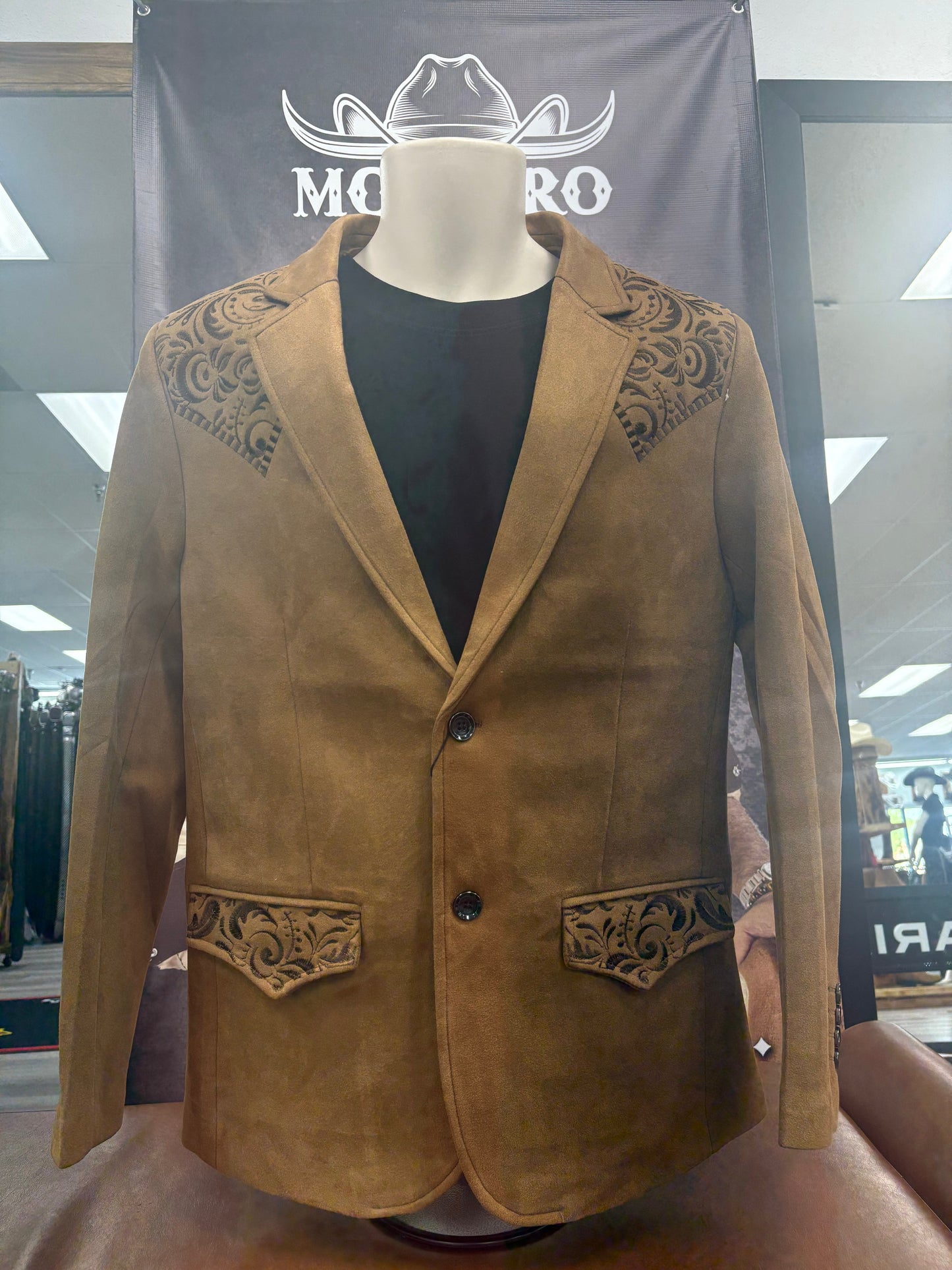 Lamasini Mens Embroidered FauxSuede Coat - Camel