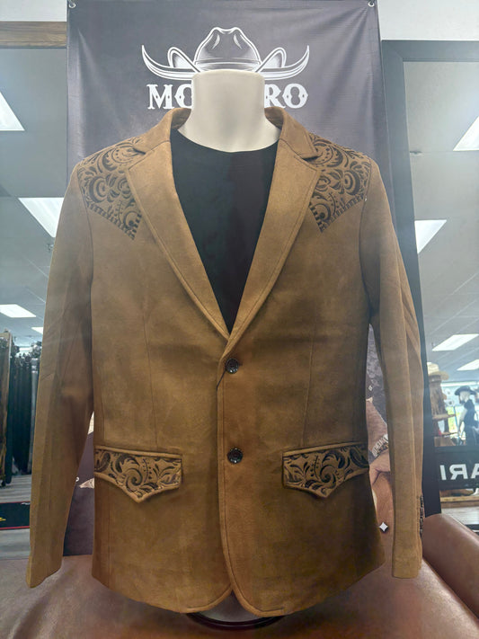 Lamasini Mens Embroidered FauxSuede Coat - Camel