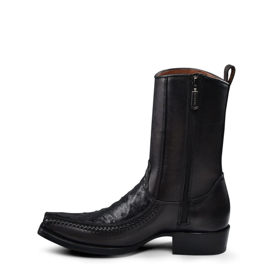Cuadra Mens Ostrich Laser & Woven Low Shaft Boot - Black