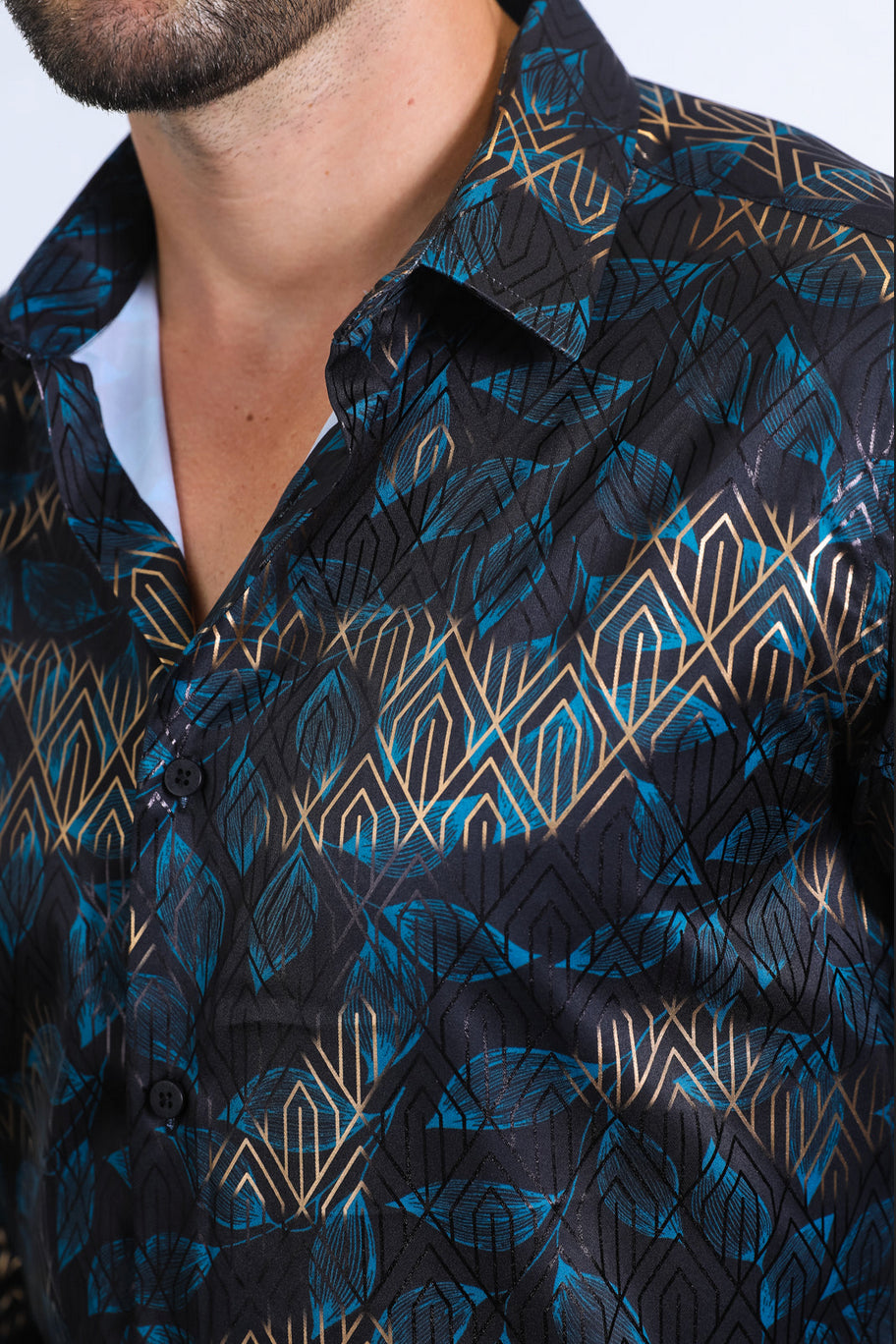 Platini Mens Modern Fit Stretch Foil Fashion shirt (Black)