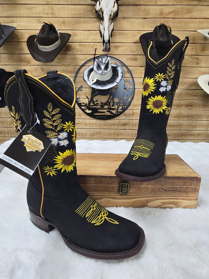 White Diamond WomenS Boot Embroidered Sunflower Nobuck (Yellow/Black)