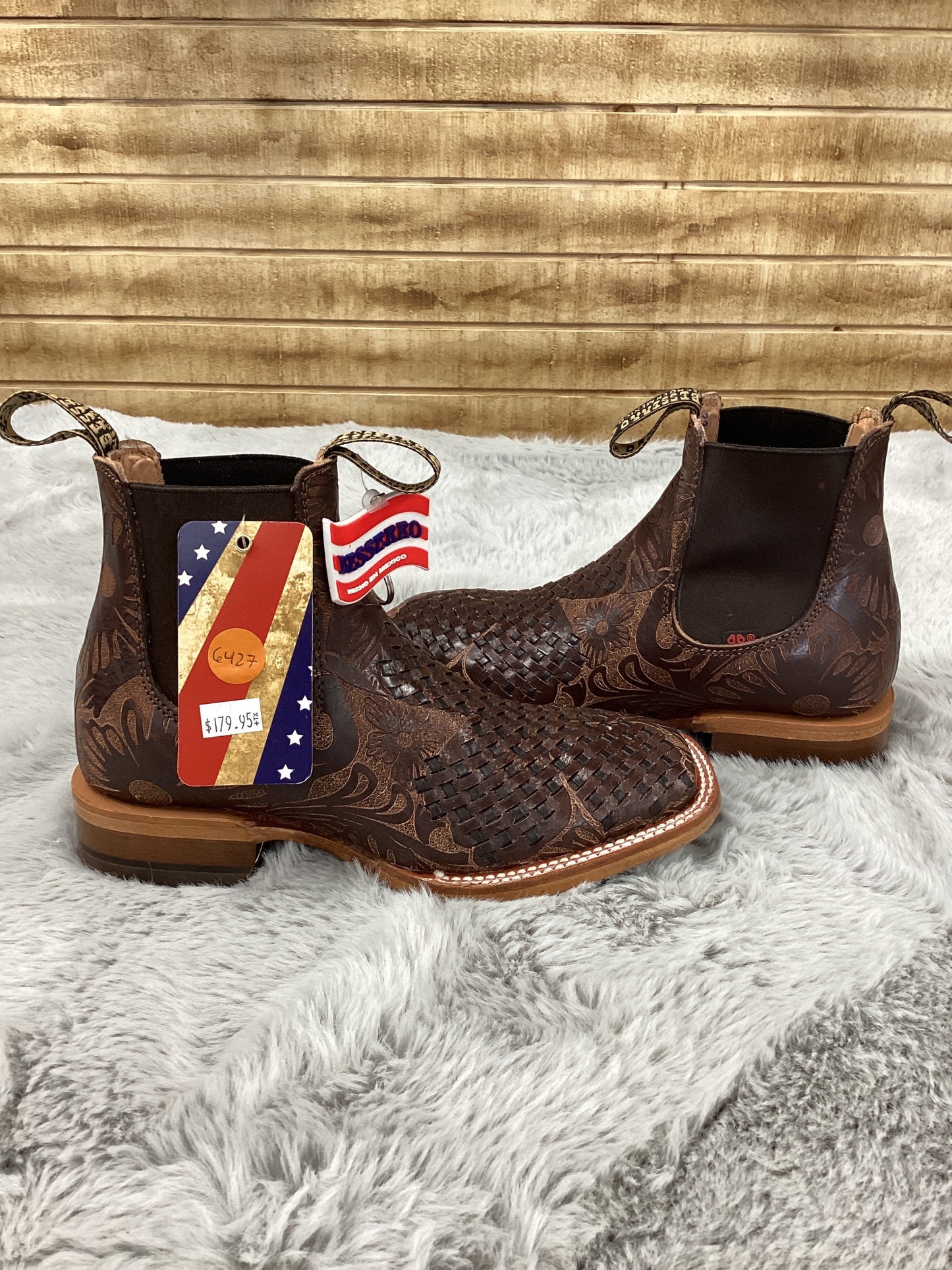 Bessero Unisex Bootie Imit Cincelado Vaqueta Tejido Café