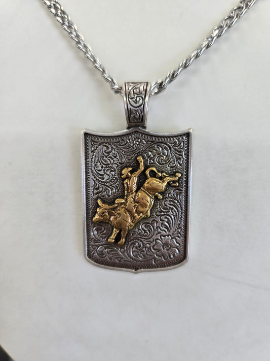 Twister Bull Rider Shield NecklacE