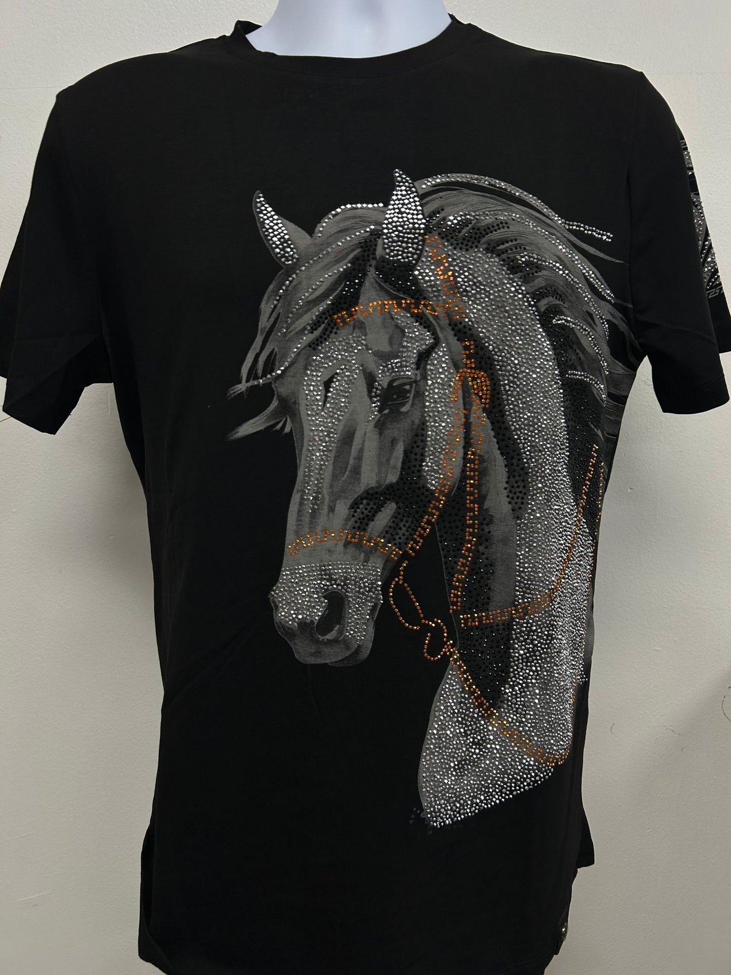 Mens Horse Rhinestone Slim Fit Tshirt