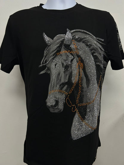 Mens Horse Rhinestone Slim Fit Tshirt