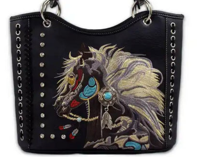 Montana Twist Embroidered Horse Handbag - Black
