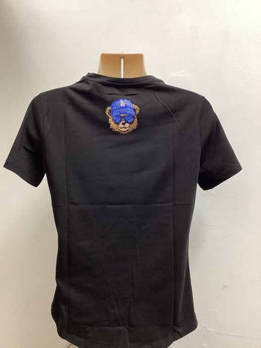Mens Blue Bear Rhinestone Slim Fit  TShirt