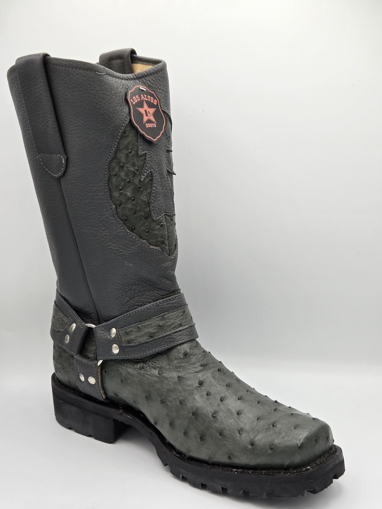 Los Altos Mens Ostrich Biker Boot - Grey