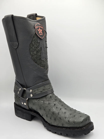 Los Altos Mens Ostrich Biker Boot - Grey