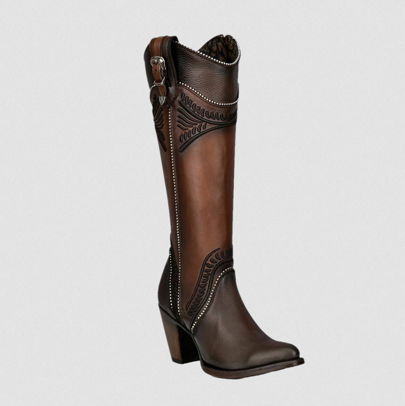 Cuadra Womens Embroidered High Knee Boot - Damasco Chocolate