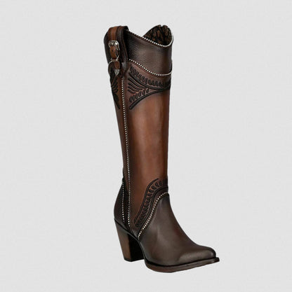 Cuadra Womens Embroidered High Knee Boot - Damasco Chocolate