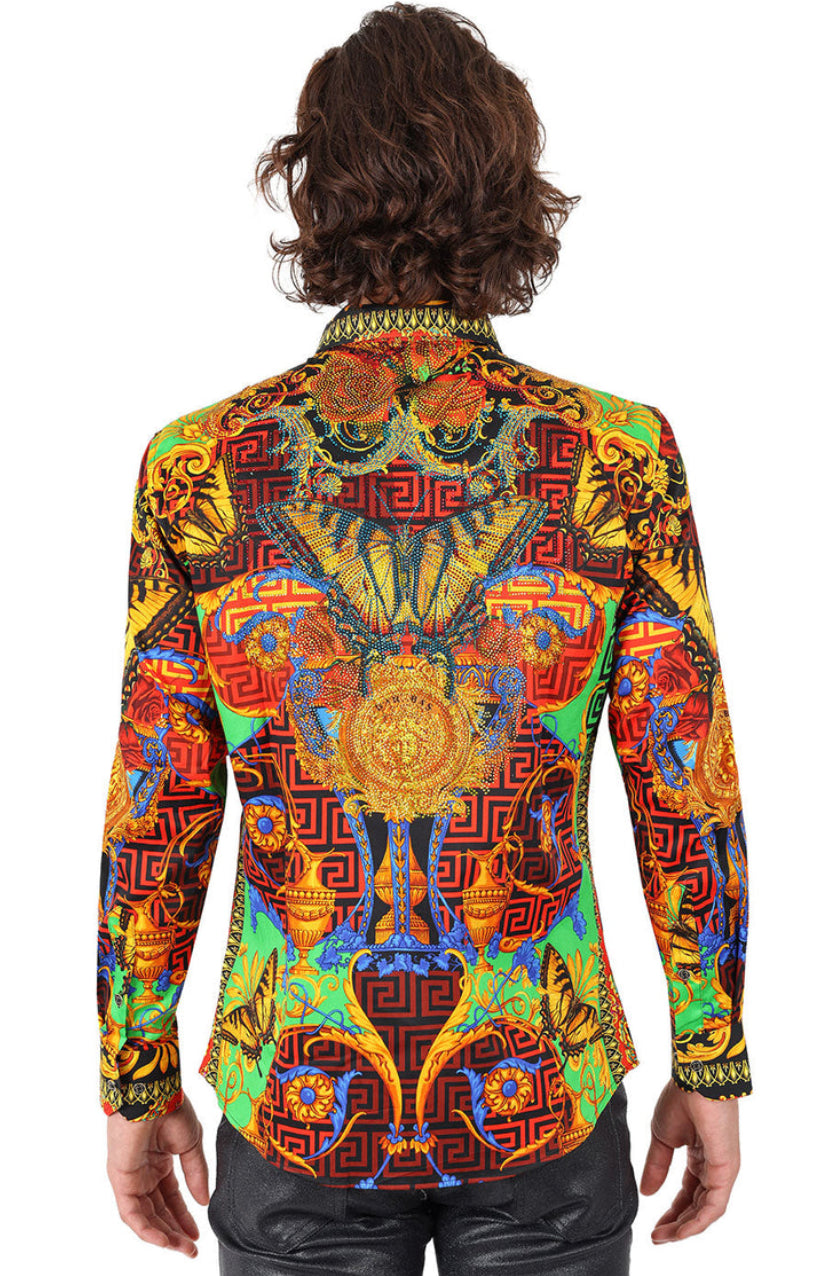 Barabas MenS Shirt Golden Butterflies Rhinestoned (Multi)