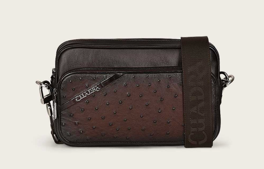 Cuadra Unisex Ostrich Document Shoulder Bag - Chocolate