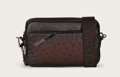 Cuadra Unisex Ostrich Document Shoulder Bag - Chocolate