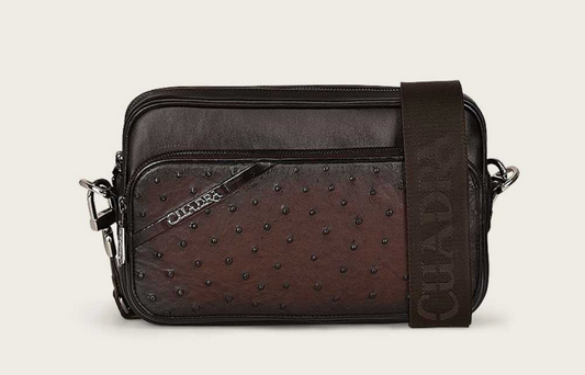 Cuadra Unisex Ostrich Document Shoulder Bag - Chocolate