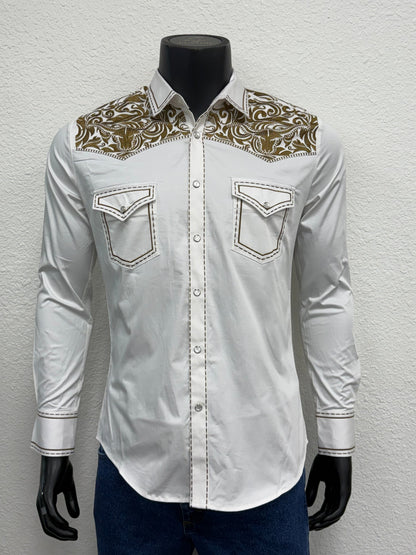 Montero Mens Western Embroidered Bull Long Sleeve Shirt - Black, Navy, White