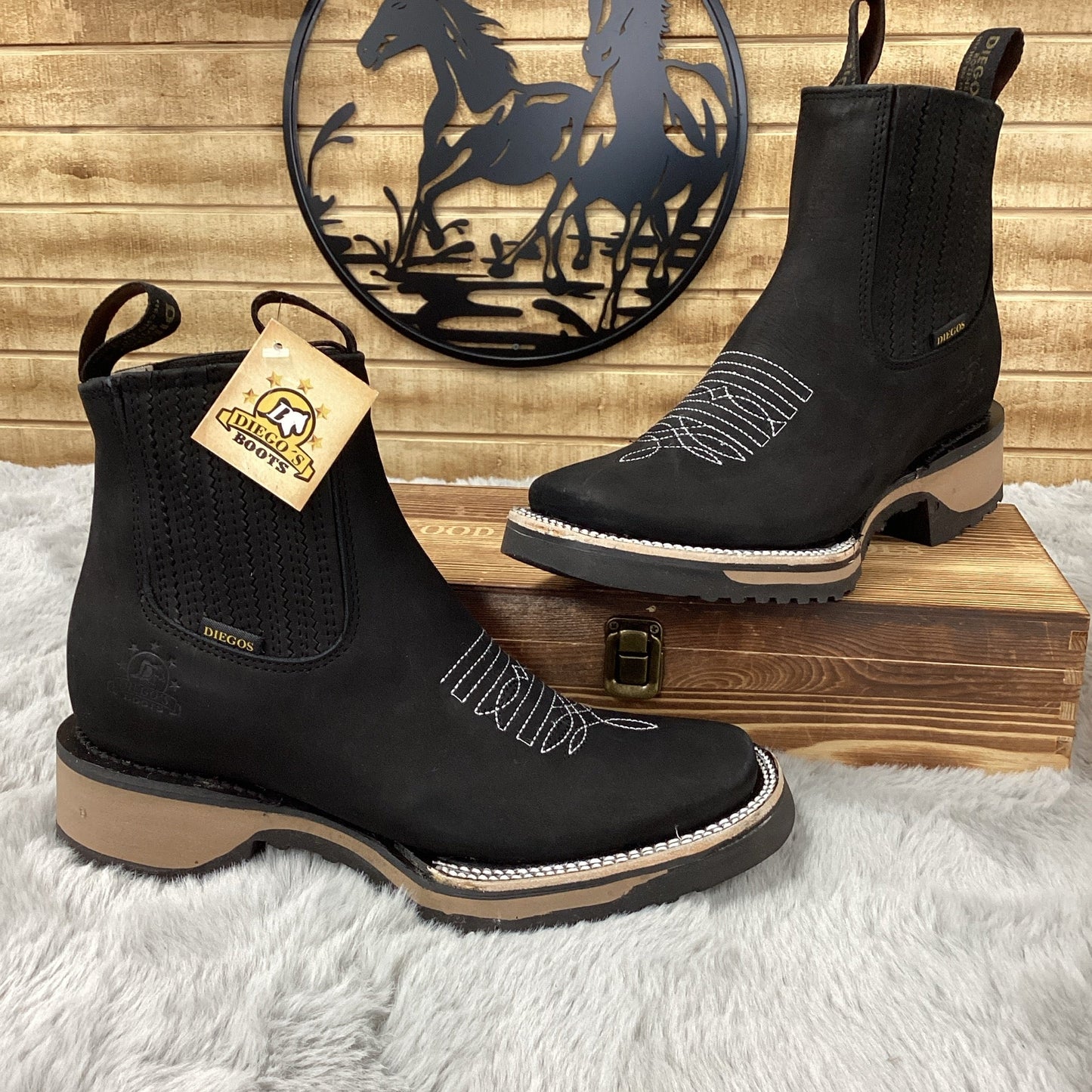 Diegos Boots Mens Ankle Boot Bulldog Nobuck (Black)