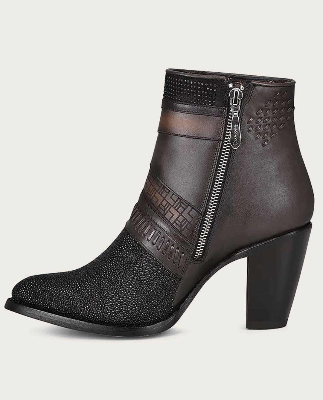 Cuadra Womens Stingray Laser and Woven High Heel Bootie - Black