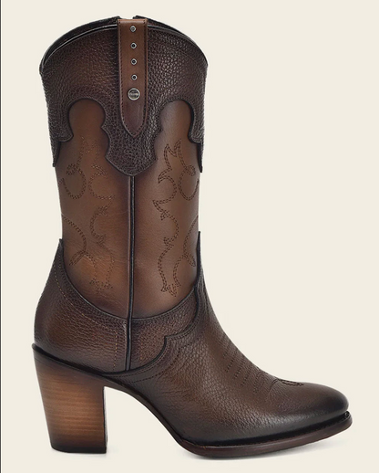 Cuadra Womens Cowhide Emroidered and Studded Boot - Brown