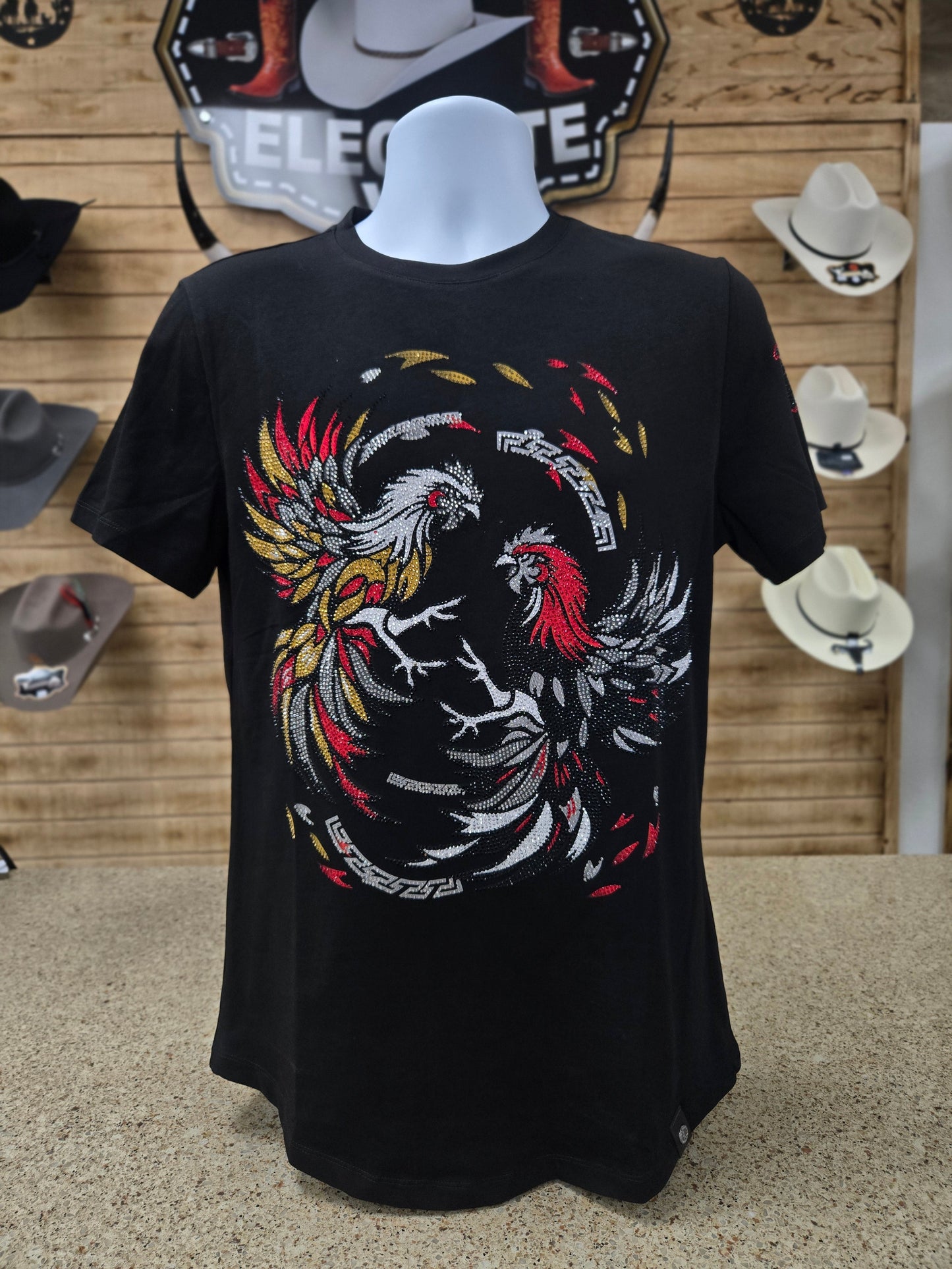 Mens Gallos Peleadores Slim Fit Rhinestone Tshirt