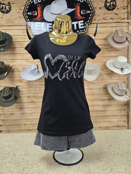 Aronia Womens Rhinestone Super Girl Shirt