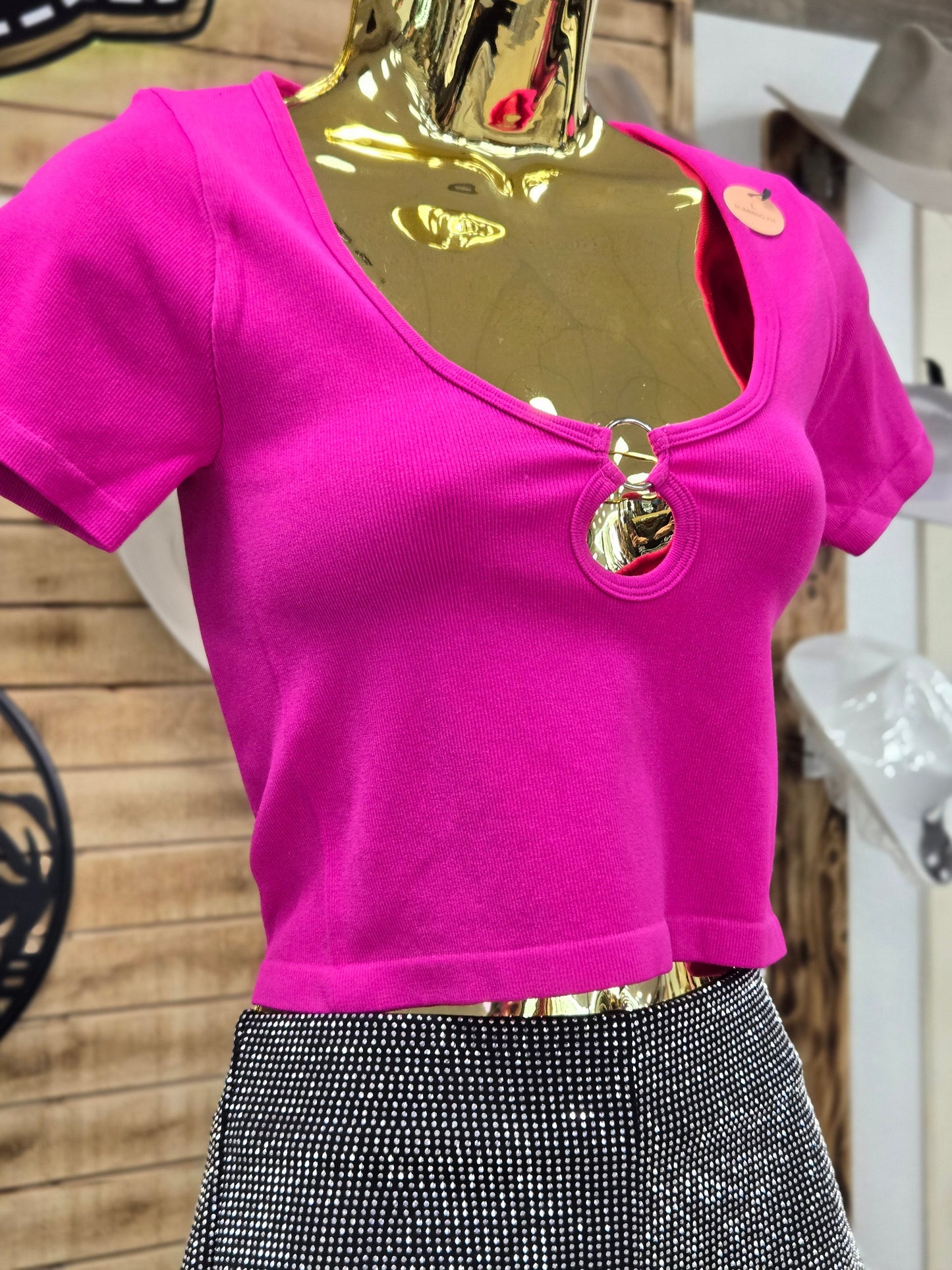 New Mix Womens Circle Cutout Shirt (Hot Pink)